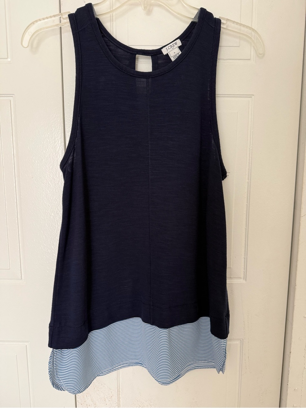 J. Crew Navy Tank Top with Light Blue Striped Hem